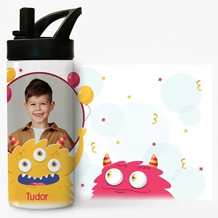 Thermos with handle and straw personalised with a photo and name - Children's Day