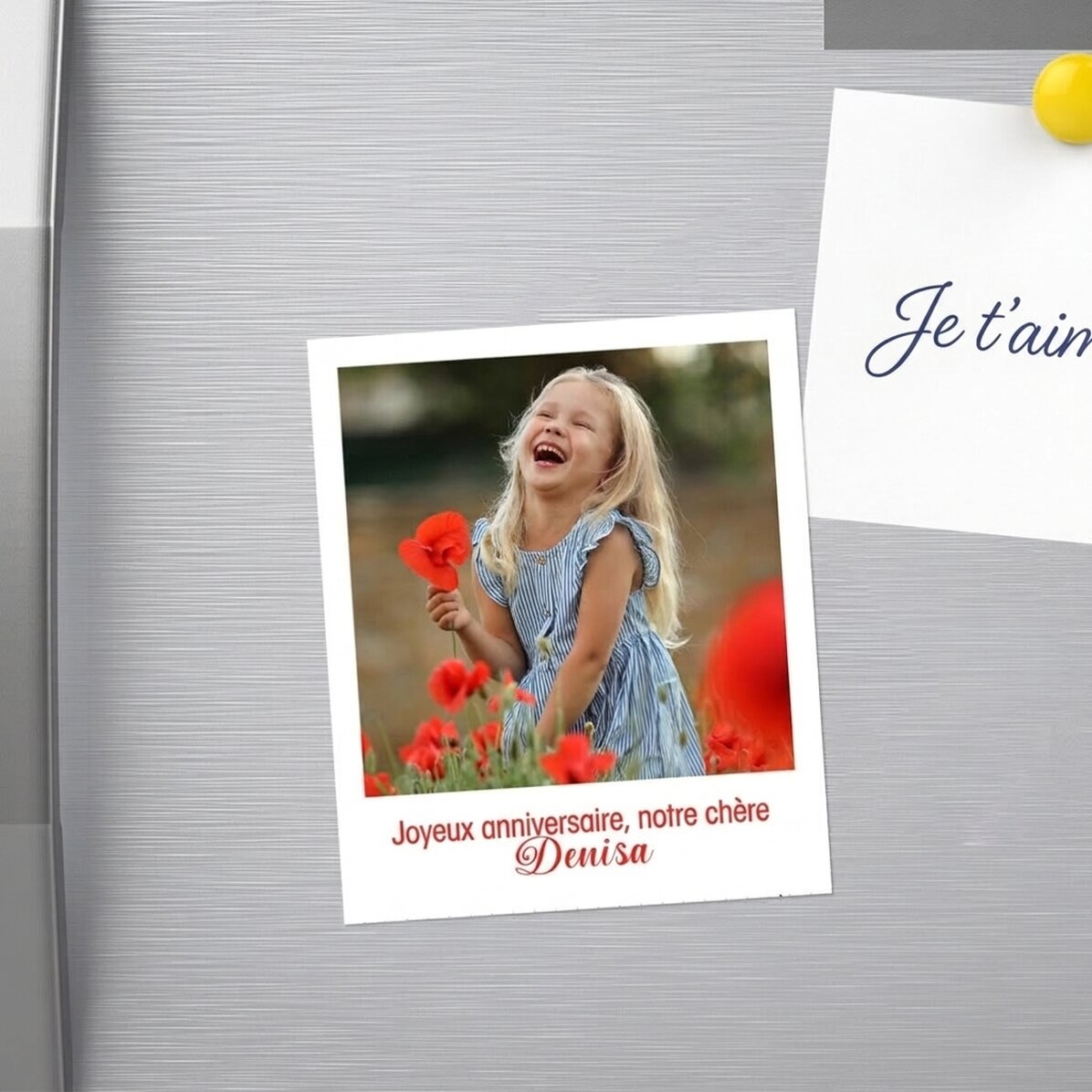 Aimant personnalisé de 10 x 12 cm avec une photo et un texte - format Polaroid
