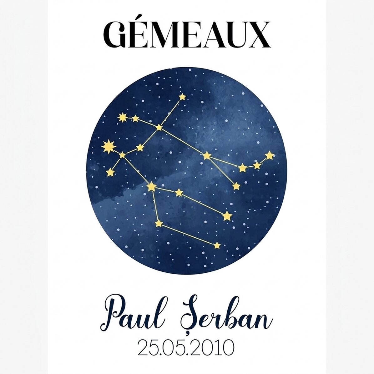 Affiche personnalisée avec texte - La constellation du signe du zodiaque des Gémeaux