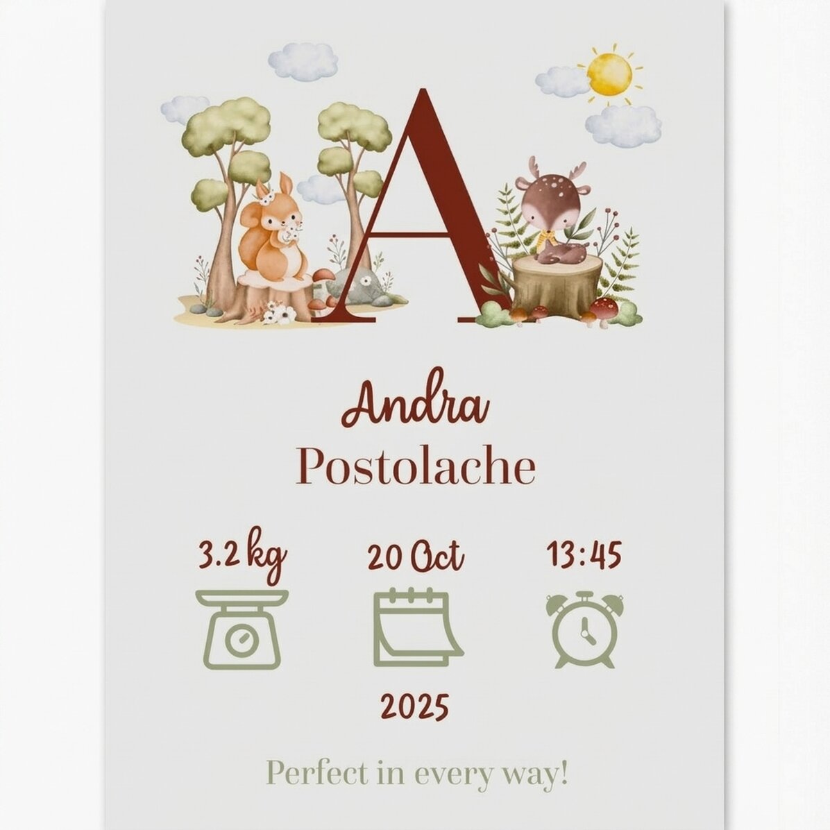 Affiche personnalisée avec une initiale et un texte - Animaux