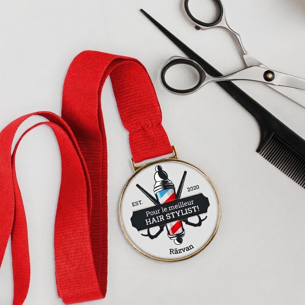 Médaille personnalisée avec message - Coiffeur
