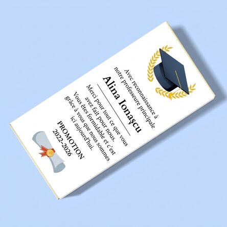Chocolat personnalisé avec un message pour les professeurs - Remise des diplômes