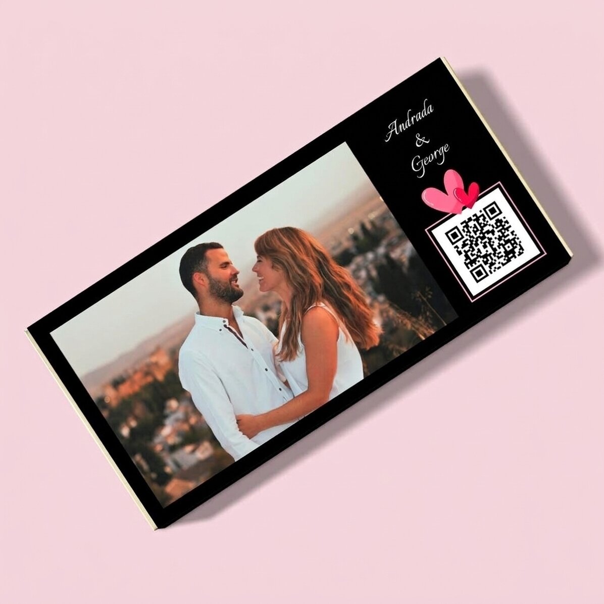 Chocolat personnalisé avec une photo, un texte et un code QR - Love