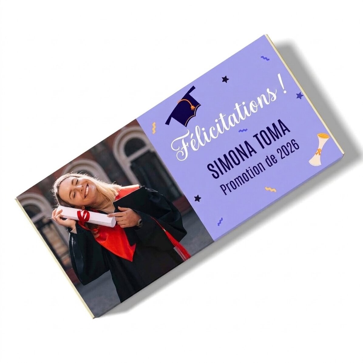 Chocolat personnalisé avec une photo et un message - Remise des diplômes