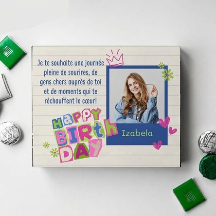 Boîte de bonbons personnalisée avec une photo et un message - Joyeux anniversaire !