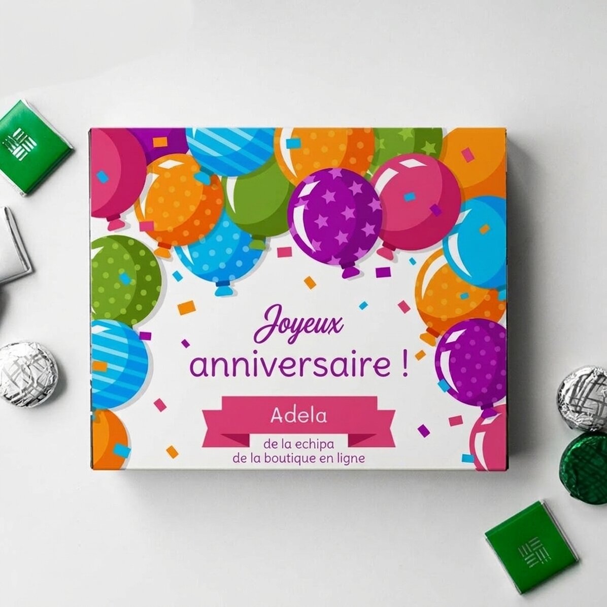 Boîte de bonbons personnalisée avec un message - Ballons