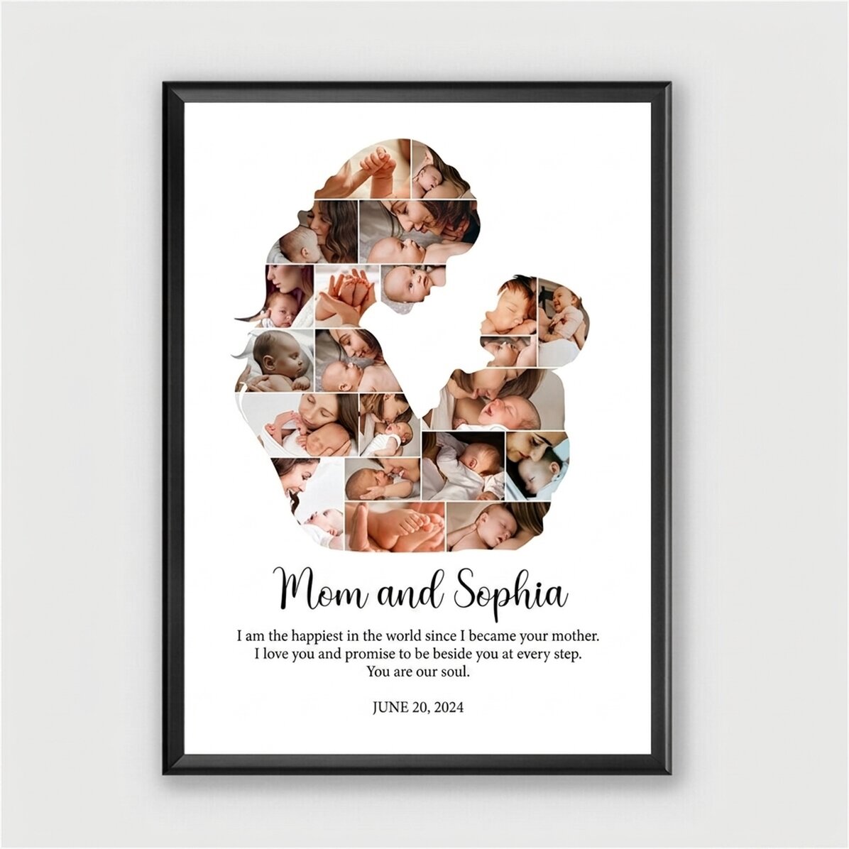 Tableau personnalisé avec un texte et 21 photos - Maman et bébé