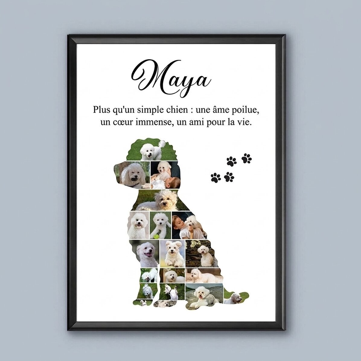 Tableau personnalisé avec 19 photos et un texte - Petit chien