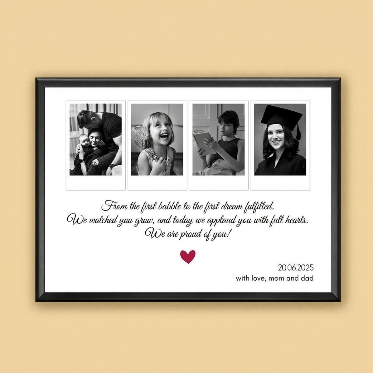 Tableau personnalisé avec 4 photos et un texte - Souvenirs chers