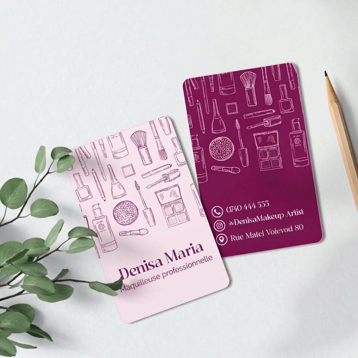 Carte de visite en aluminium personnalisée recto-verso avec texte - Maquilleuse professionnelle