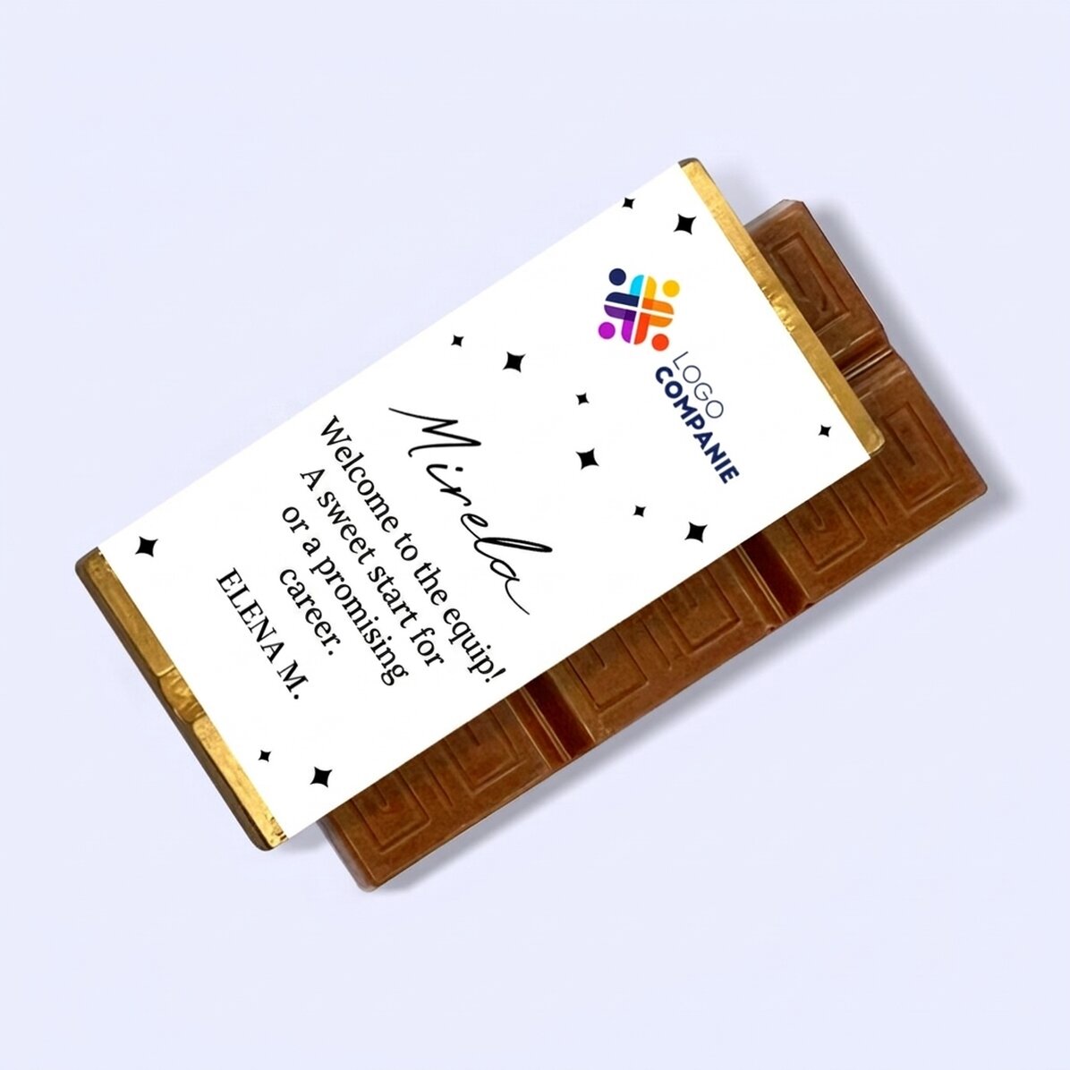 Mini-tablette de chocolat personnalisée avec un message et un logo - Bienvenue dans l