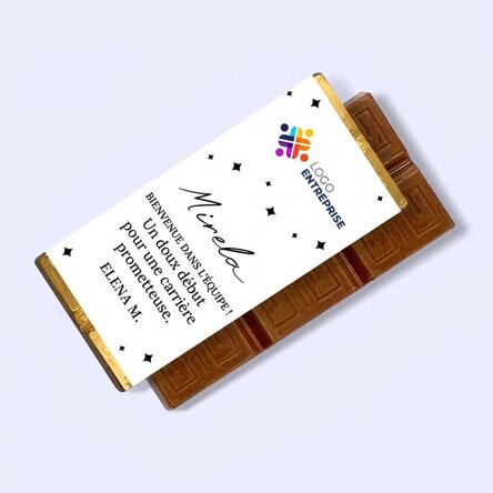 Mini-tablette de chocolat personnalisée avec un message et un logo - Bienvenue dans l'équipe