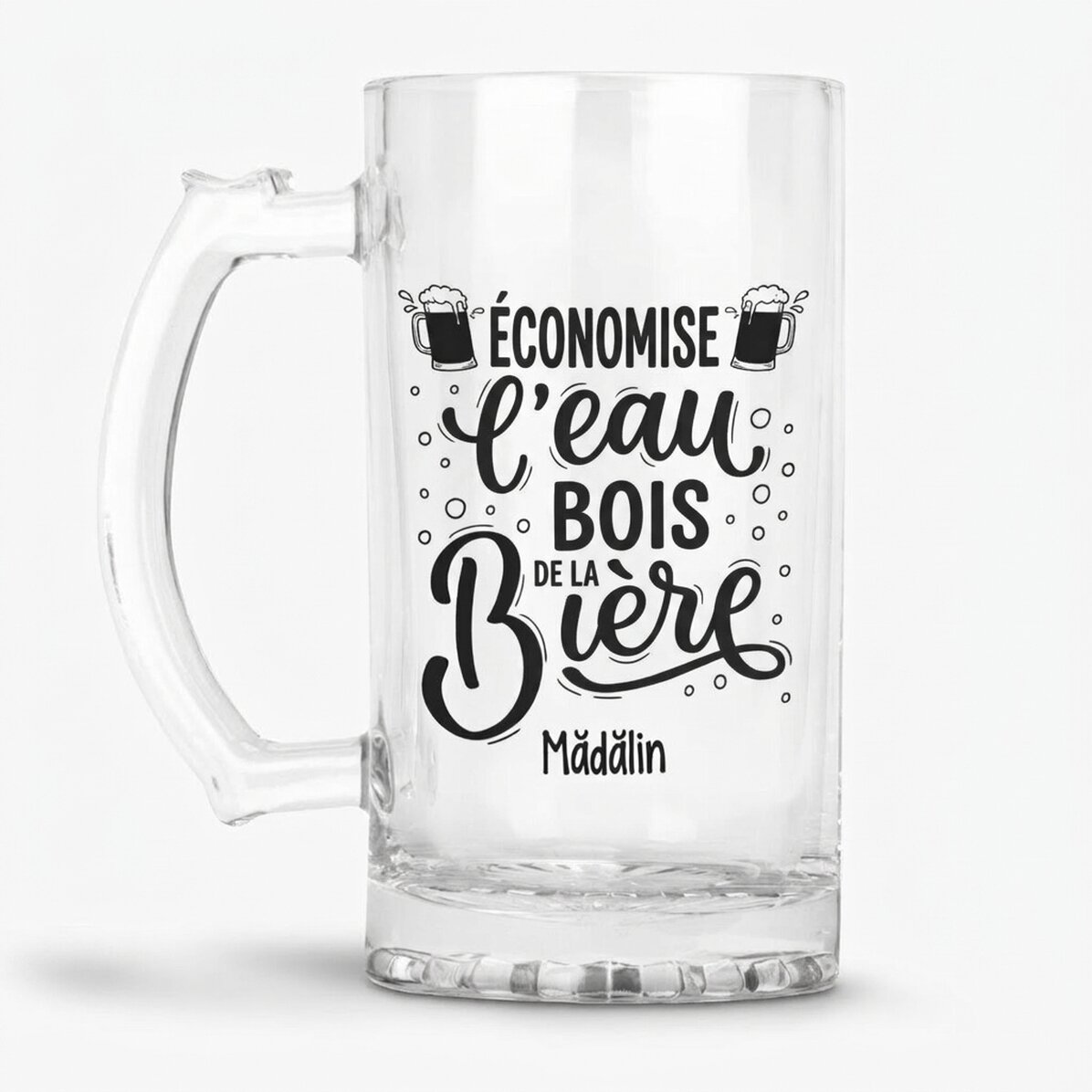 Chope à bière personnalisée avec le message « Save Water, Drink Beer »