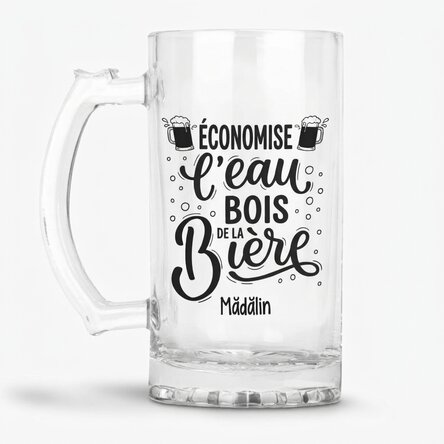 Chope à bière personnalisée avec le message « Save Water, Drink Beer »