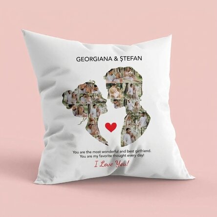 Coussin personnalisé avec 17 photos et un texte pour un couple - Notre amour