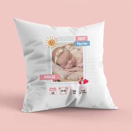Coussin personnalisé avec une photo et un message - Hello, Baby