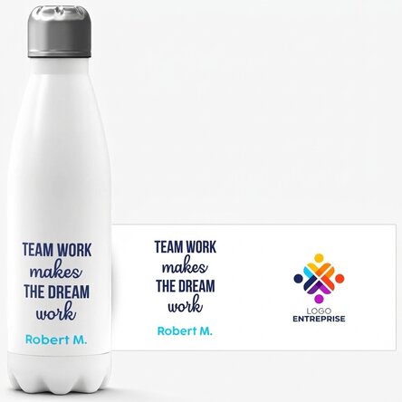 Thermos à base blanche personnalisé avec logo et message - Team work