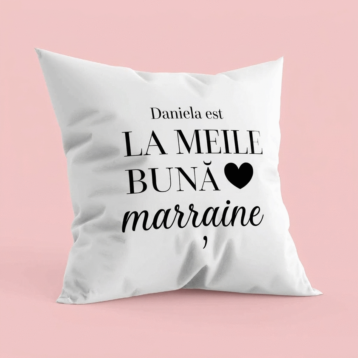 Coussin personnalisé avec un message pour les parrains et marraines