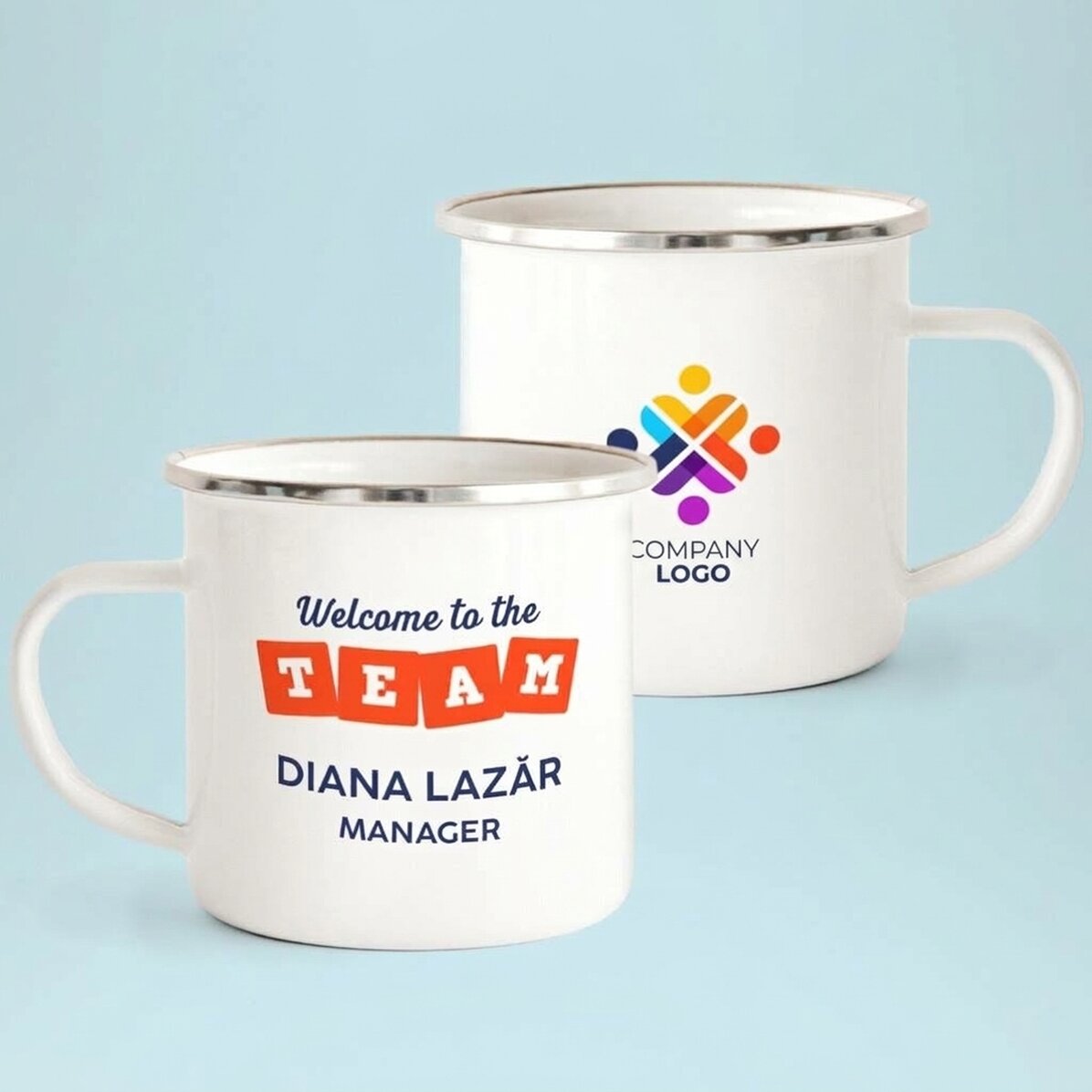 Tasse métallique émaillée personnalisée avec logo et message - Team