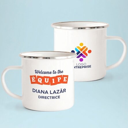 Tasse métallique émaillée personnalisée avec logo et message - Team