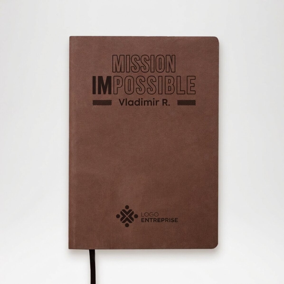 Agenda en cuir personnalisé avec texte et logo - Mission possible