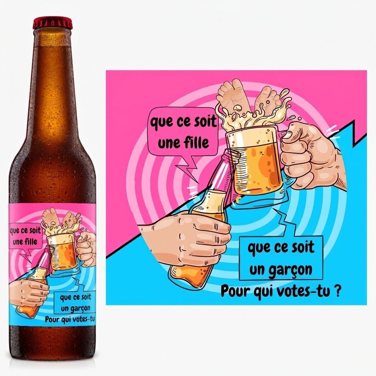 Bière personnalisée avec un message - Révélation du sexe du bébé