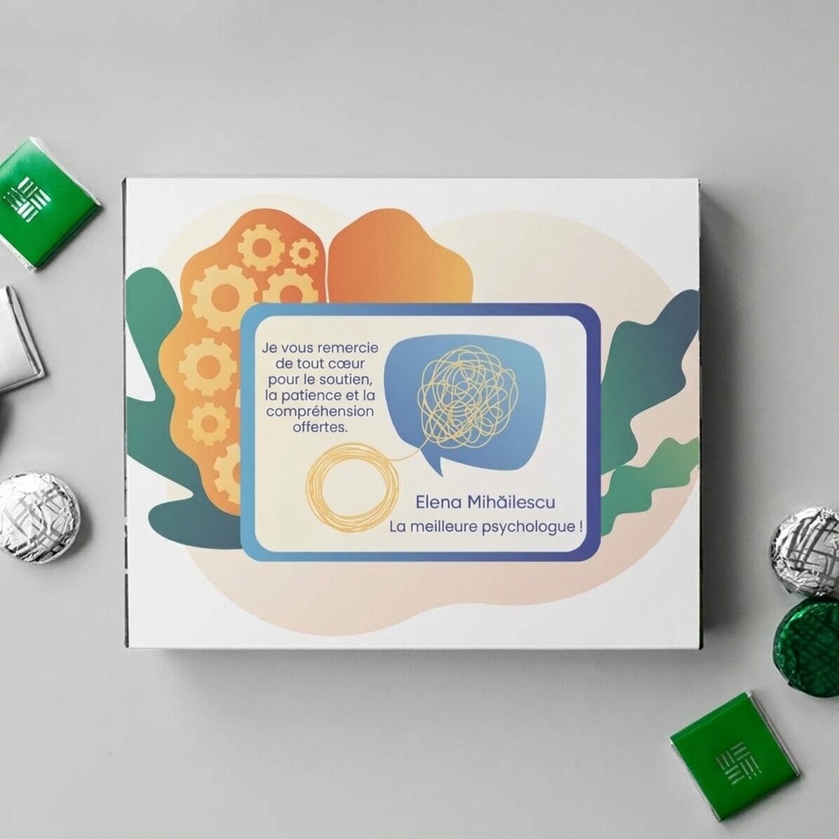 Boîte de bonbons personnalisée avec un message de remerciement pour les psychologues
