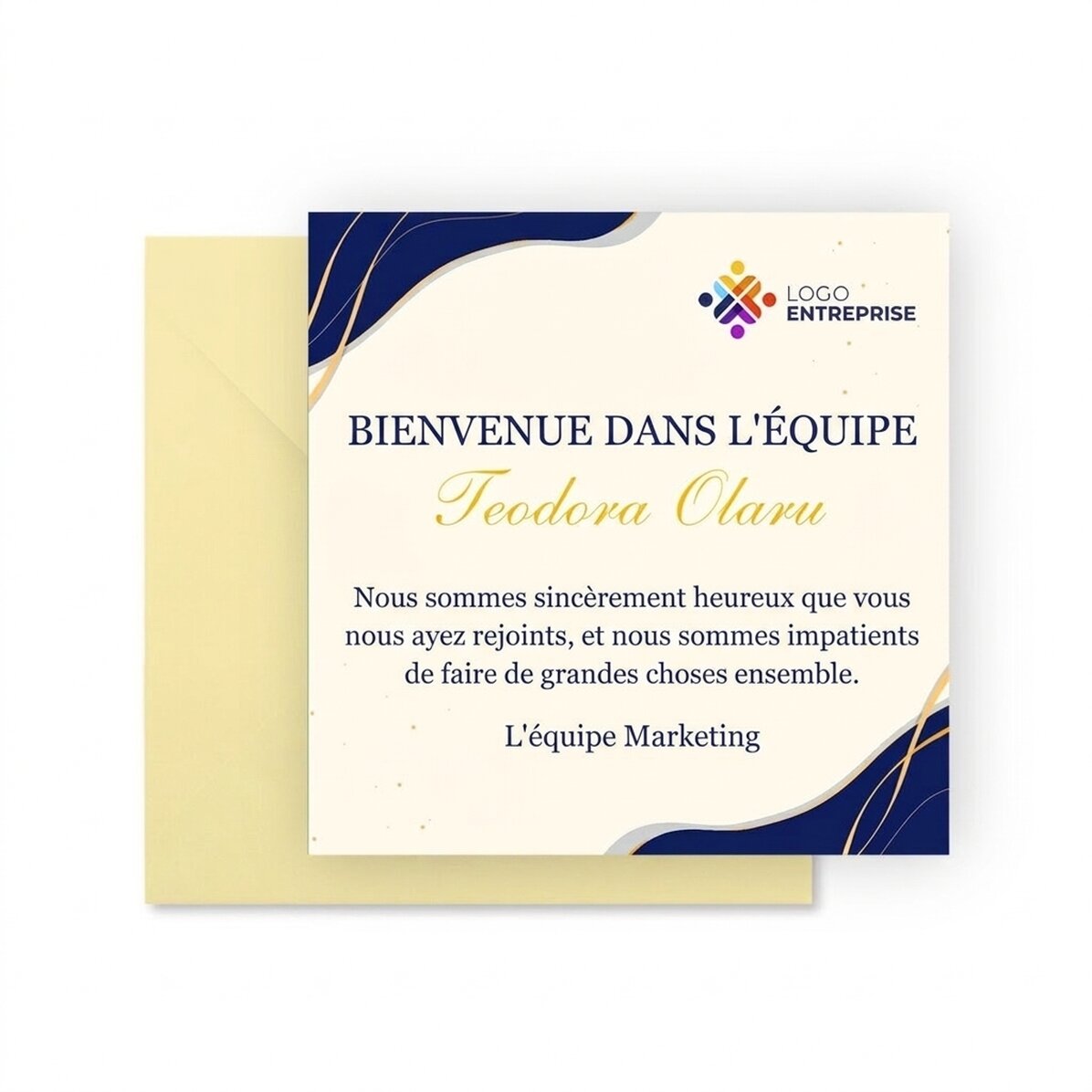 Carte carrée personnalisée avec logo et message - Bienvenue
