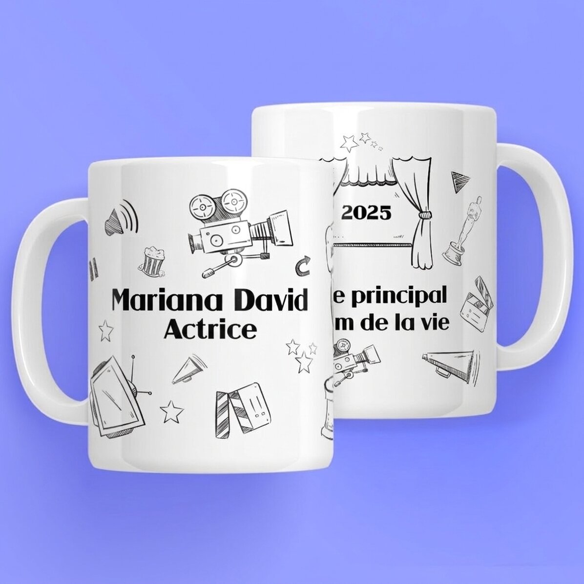 Tasse personnalisée avec un texte pour les acteurs - Ensemble « Hand drawn »