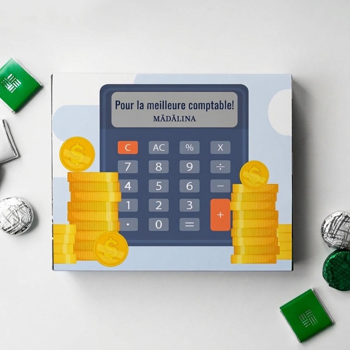 Boîte de bonbons personnalisée avec un message de remerciement pour les comptables