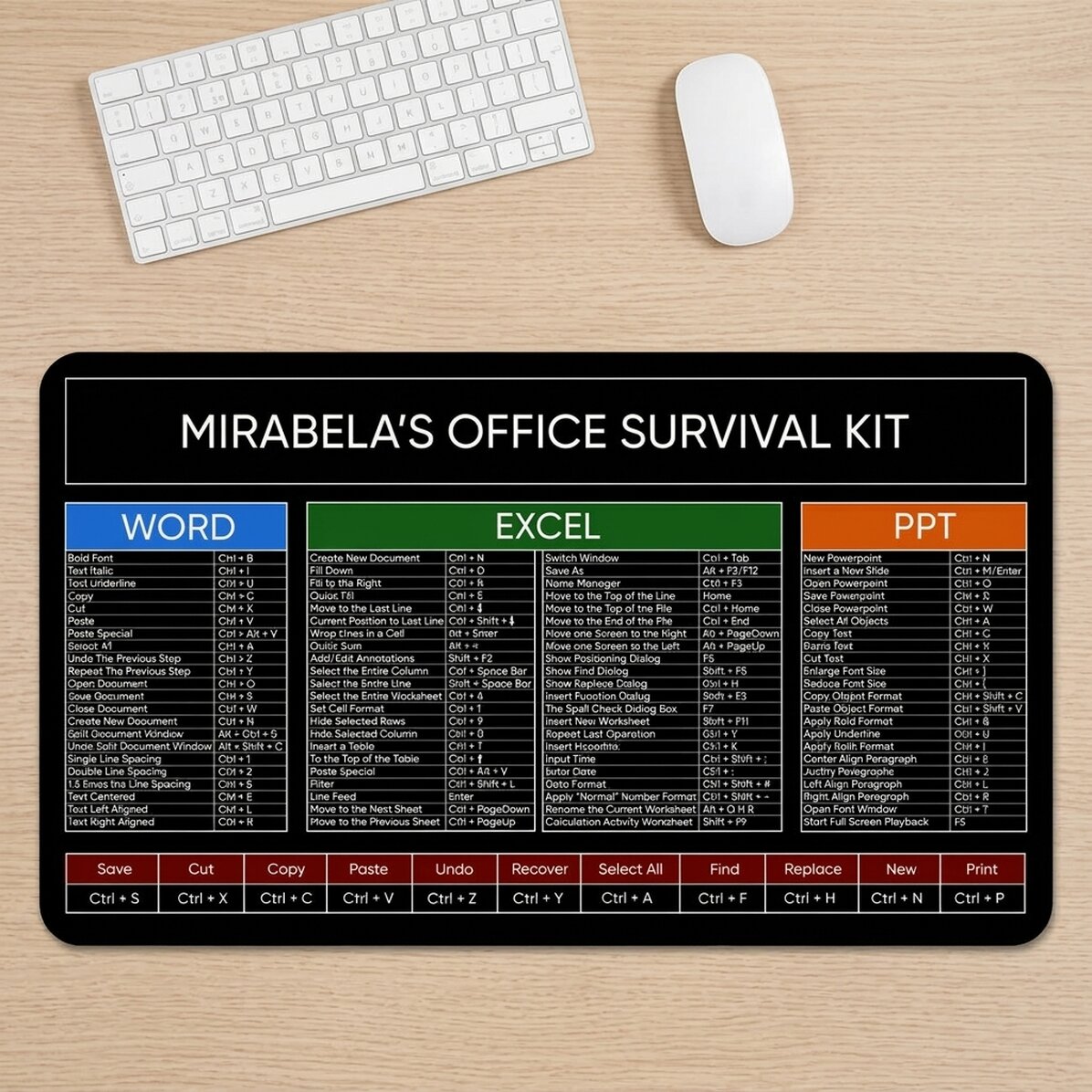 Tapis de souris XXL personnalisé avec texte - Office Survival Kit