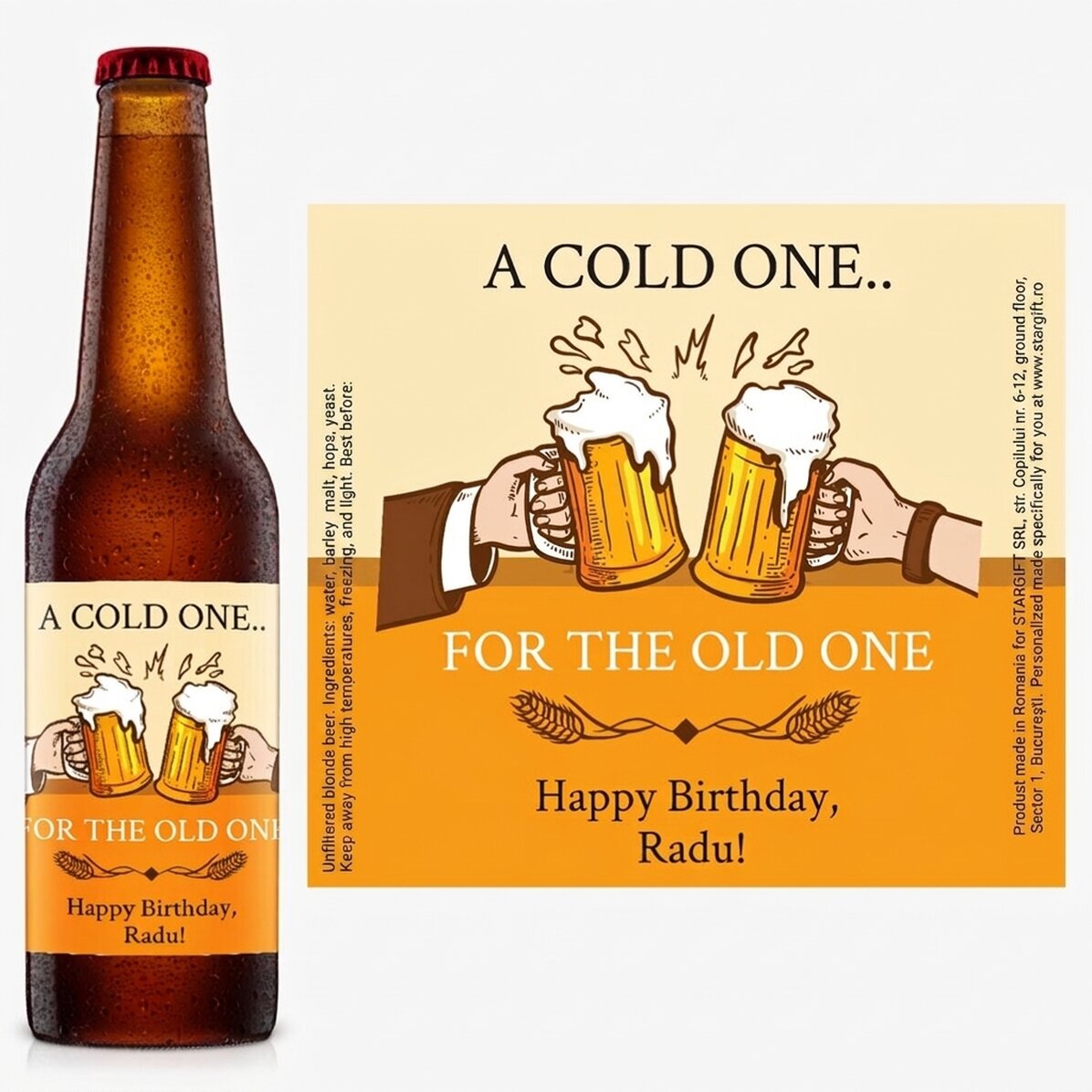 Bière personnalisée avec un texte - « A Cold One... for the Old One »