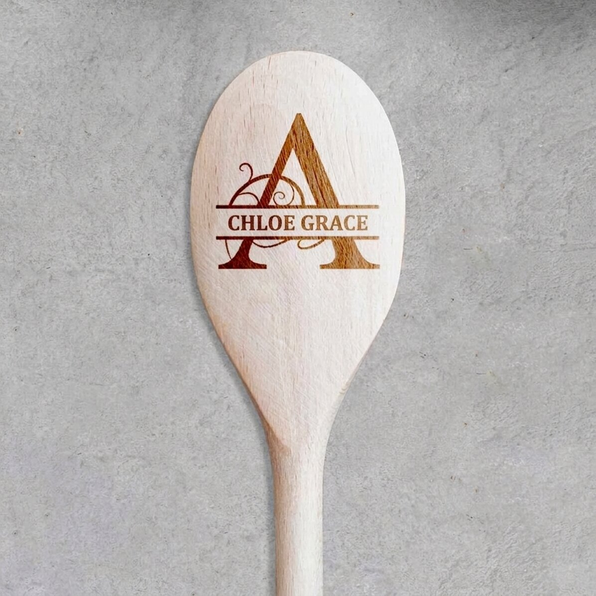 Cuillère en bois personnalisée avec monogramme et prénom