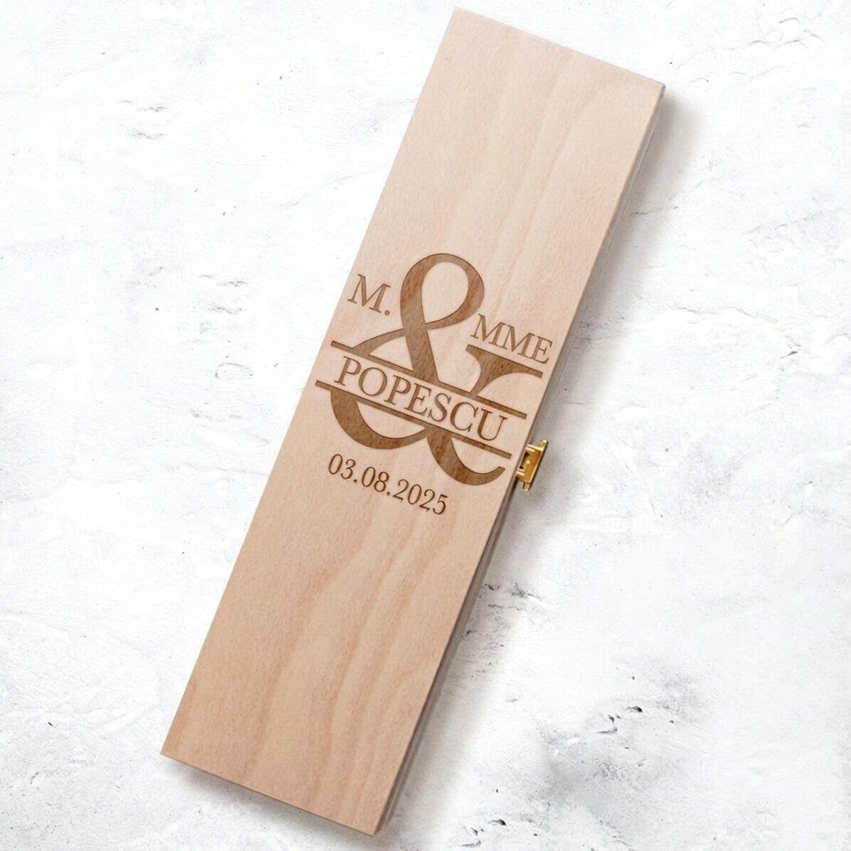 Caisse de vin personnalisée avec inscription - Mrs & Mr