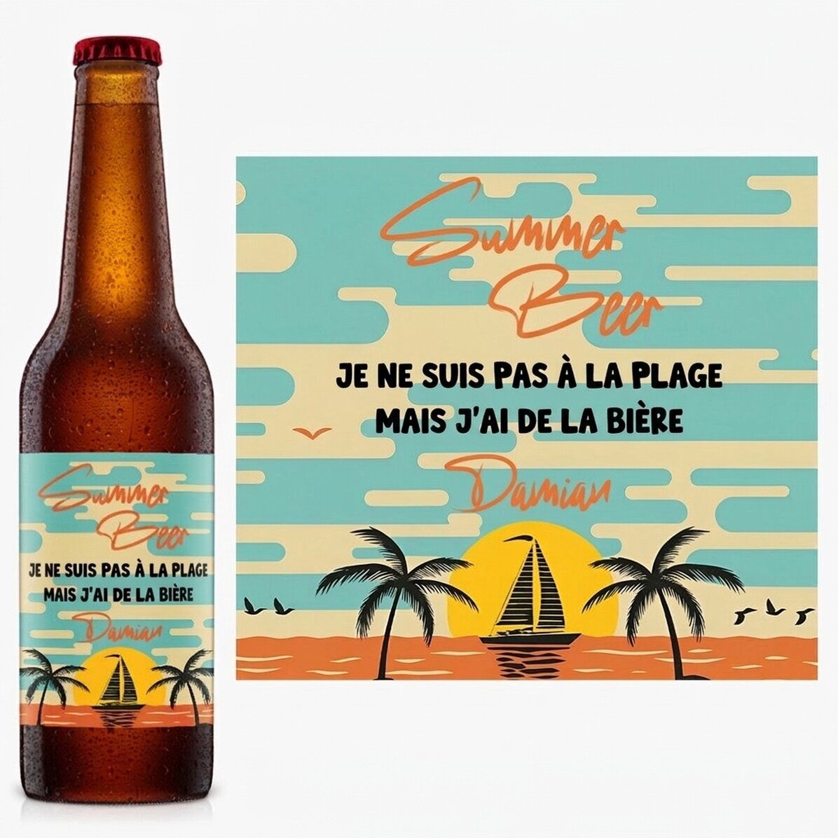 Bière personnalisée avec un texte - Ambiance estivale