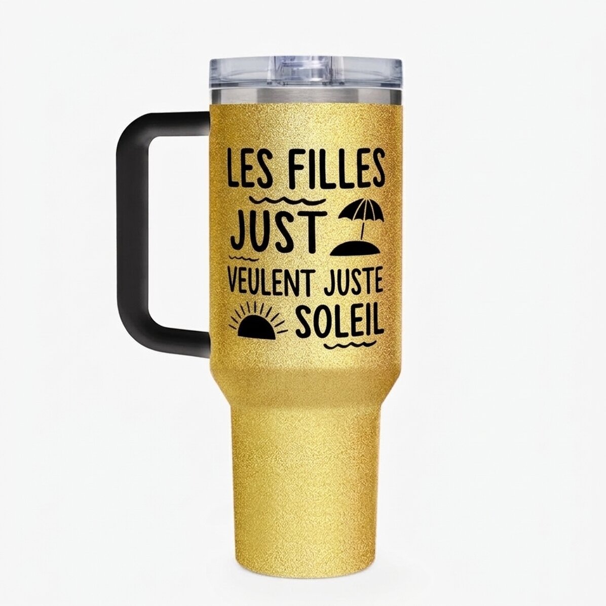 Gobelet isotherme avec poignée et paille, personnalisé avec un message - Summer Vibe