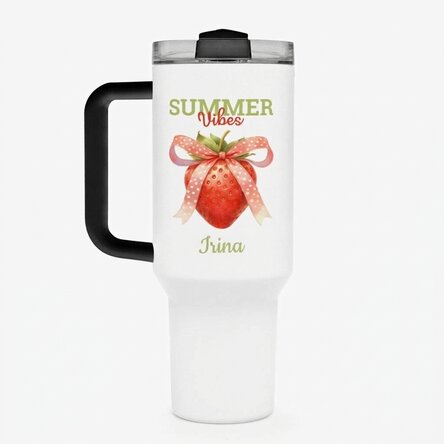 Gobelet isotherme avec poignée et paille, personnalisé avec un message - Summer Vibes