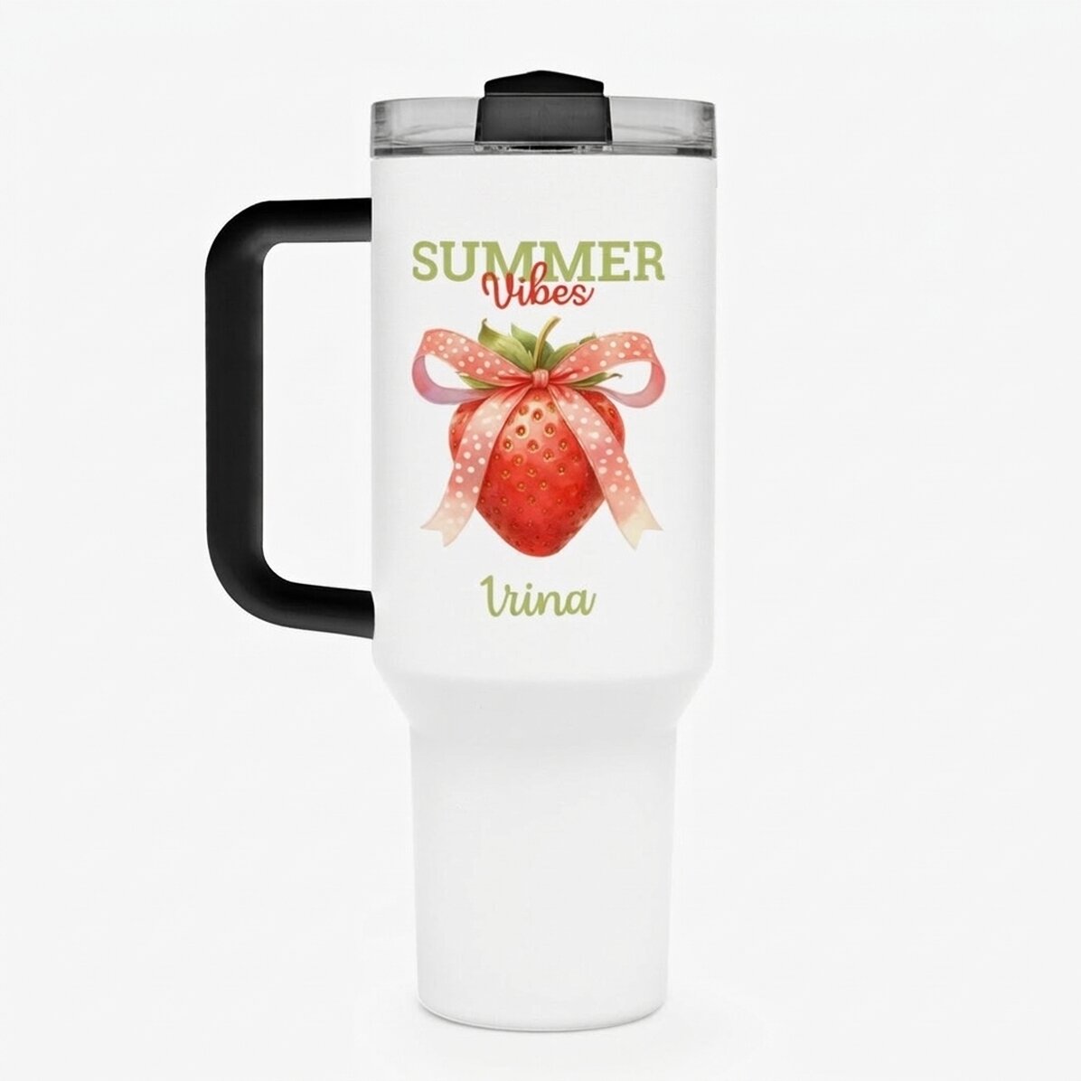 Gobelet isotherme avec poignée et paille, personnalisé avec un message - Summer Vibes