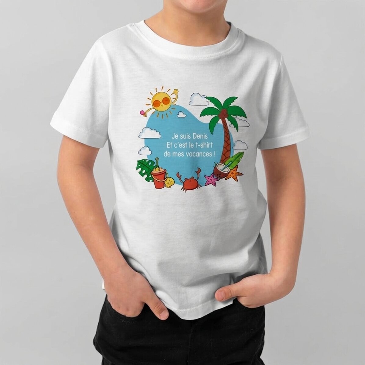 T-shirt en coton pour enfants personnalisé avec un message - Vacances d
