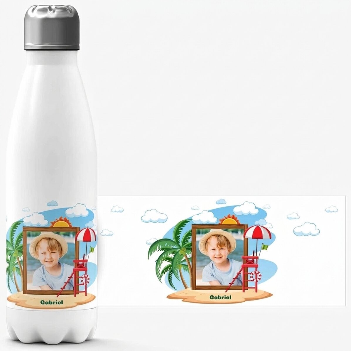 Thermos à base blanche personnalisé avec un message - Vacances
