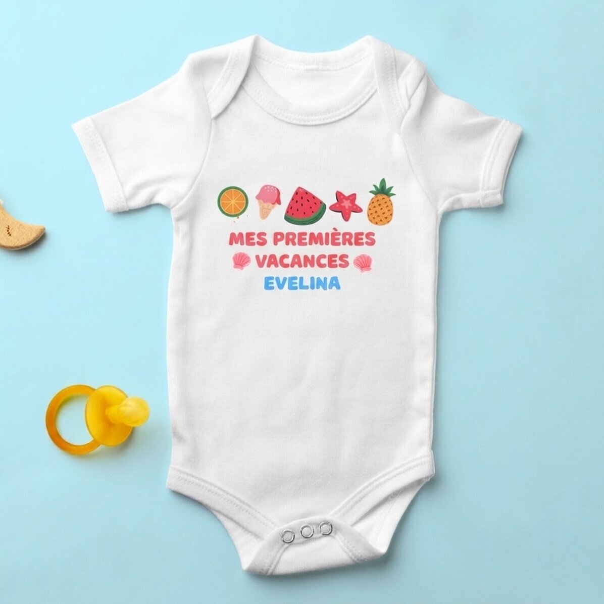 Body pour enfant personnalisé avec un message - Les premières vacances d