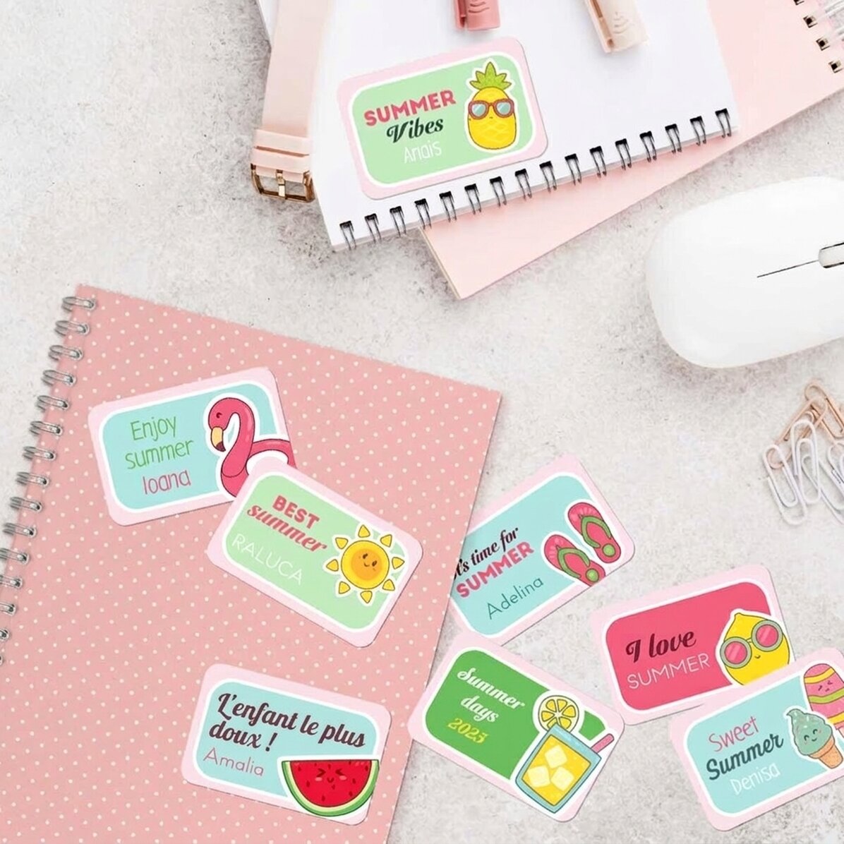 Lot de 8 autocollants (étiquettes adhésives) personnalisés avec un message - Summer