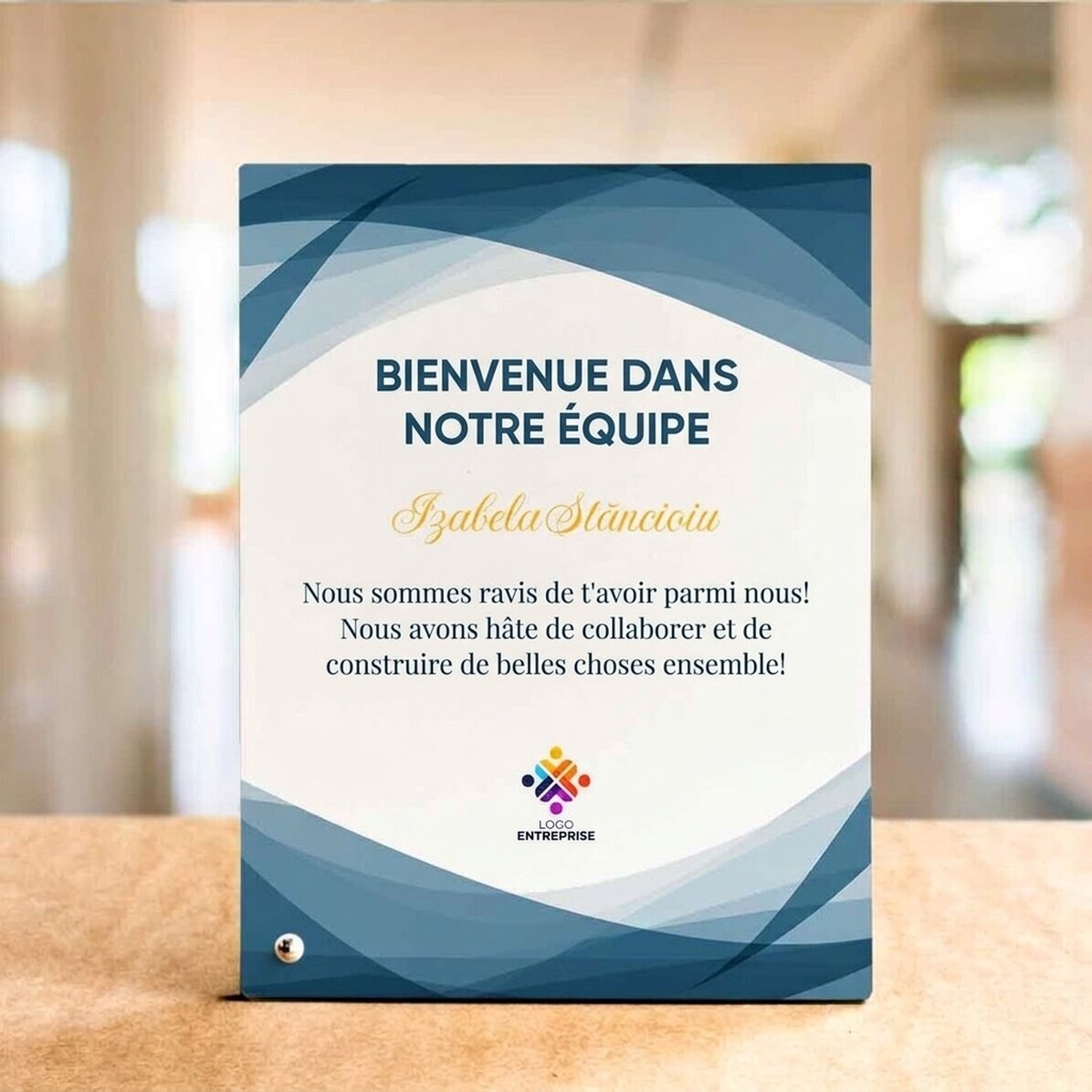 Cadre photo de bureau personnalisé avec texte et logo - Bienvenue