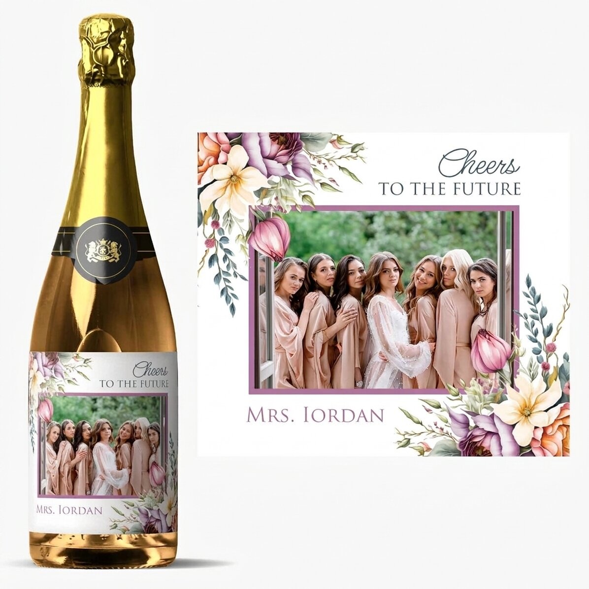 Vin mousseux personnalisé avec un texte et une photo - Cheers