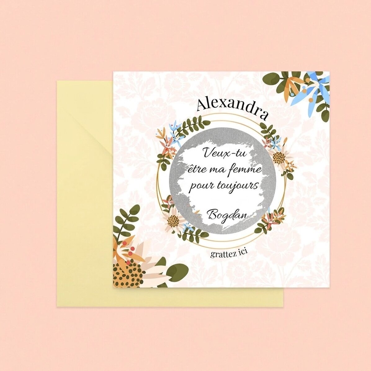 Carte à gratter personnalisée avec message - Proposition de mariage « Flower »