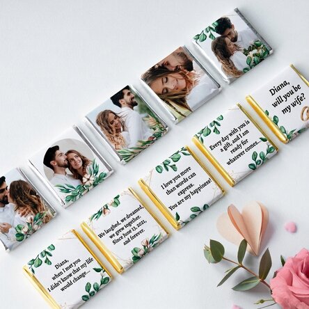 Set of 10 mini chocolates personalised with photos and text - Special proposal