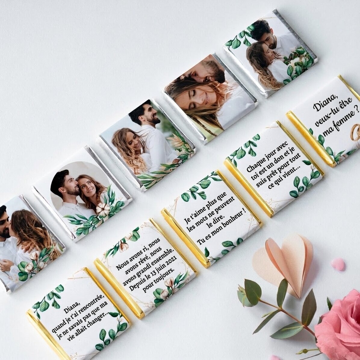 Lot de 10 mini-chocolats personnalisés avec photos et texte - Proposition spéciale