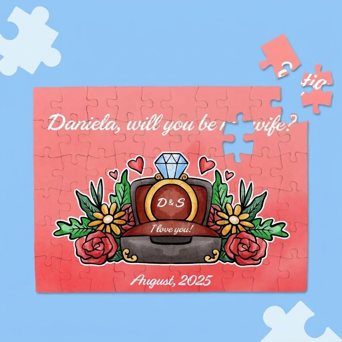 Puzzle personnalisé avec inscription - Bague de fiançailles