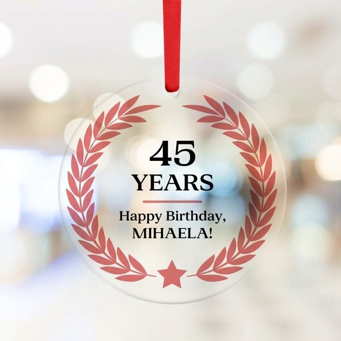 Décoration ronde personnalisée avec le texte « Joyeux anniversaire ! »