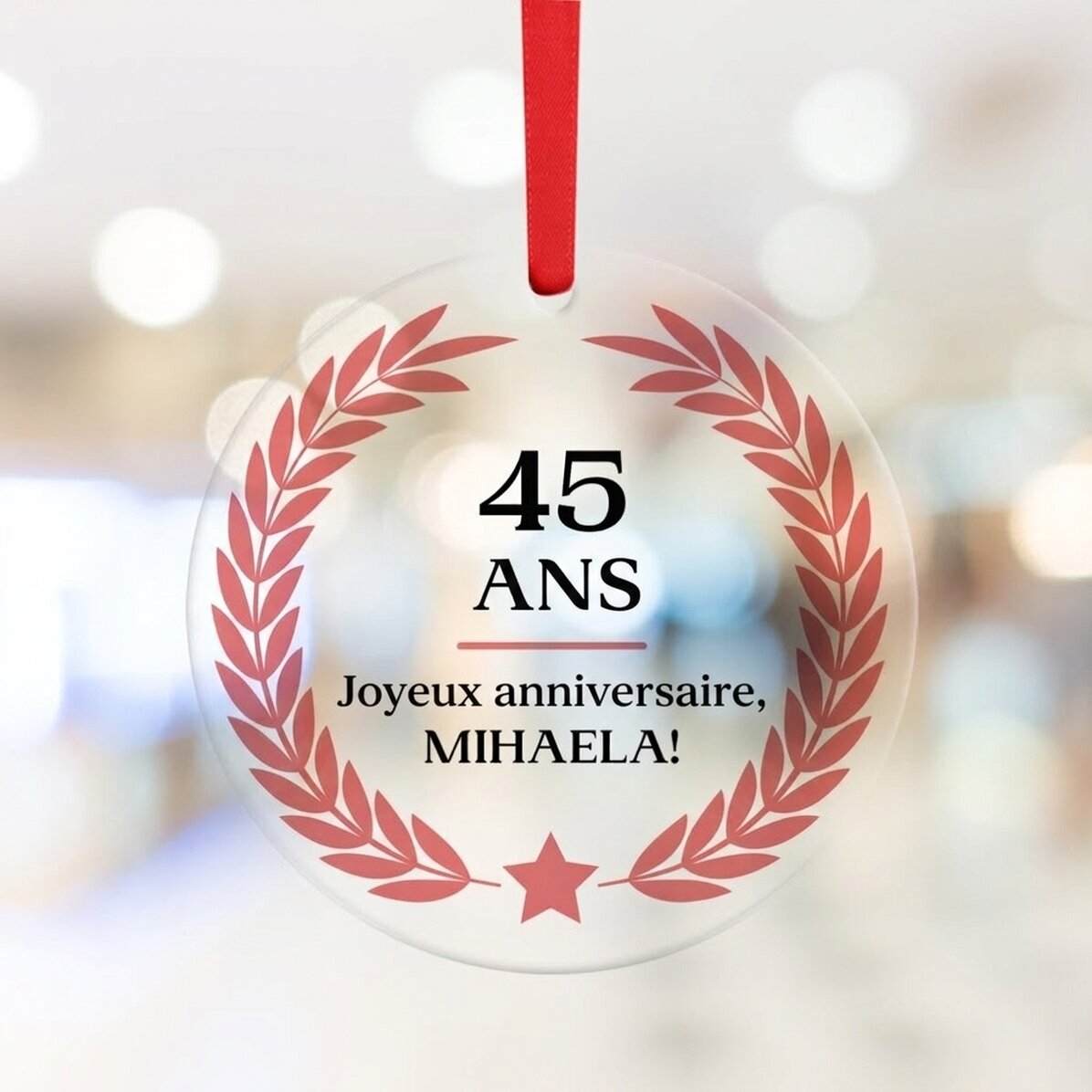 Décoration ronde personnalisée avec le texte « Joyeux anniversaire ! »